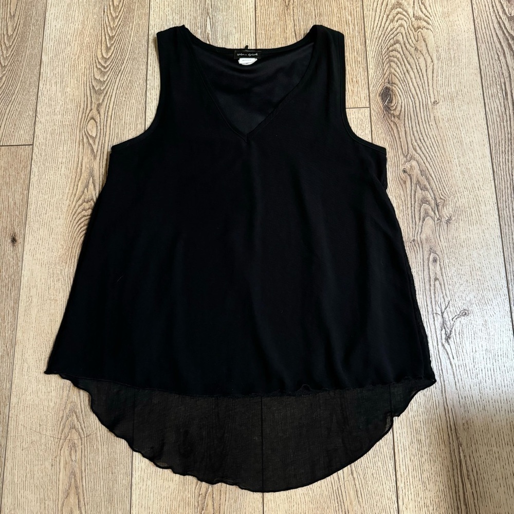 Urban Episode black sleeveless tank V neck blouse, high low hem, fully lined, M - Picture 2 of 10